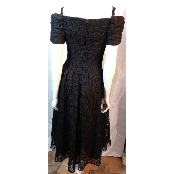 Vintage Positively Ellyn Black Lace Cocktail Prom Dress 80'Elastic Waist Sz 8 - Picture 5 of 16